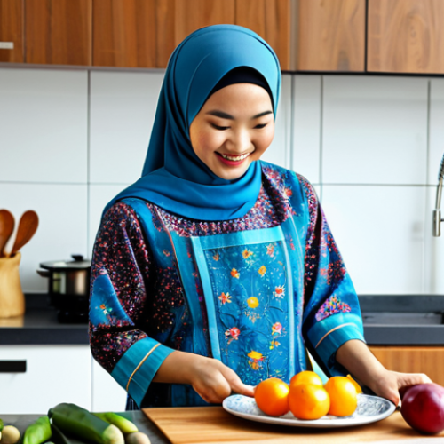Content Creator/Food Blogger**

"A cheerful Malaysian woman in her late 20s, fully clothed in a modest, colourful baju kurung, is filming a cooking demonstration in a bright, modern kitchen. She is surrounded by fresh ingredients and traditional Malaysian cooking utensils. The background features a clean, stylish kitchen setup. Safe for work, appropriate content, professional, family-friendly, perfect anatomy, correct proportions, natural pose, well-formed hands, proper finger count, natural body proportions, high quality photography."

**
