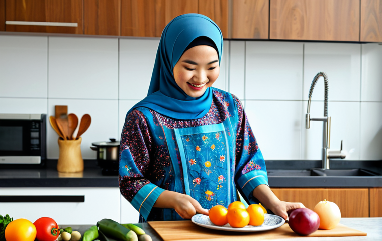 Content Creator/Food Blogger**

"A cheerful Malaysian woman in her late 20s, fully clothed in a modest, colourful baju kurung, is filming a cooking demonstration in a bright, modern kitchen. She is surrounded by fresh ingredients and traditional Malaysian cooking utensils. The background features a clean, stylish kitchen setup. Safe for work, appropriate content, professional, family-friendly, perfect anatomy, correct proportions, natural pose, well-formed hands, proper finger count, natural body proportions, high quality photography."

**