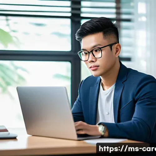 진로 변화 대비 교육 - **Prompt: "A focused young Malaysian professional, dressed in smart-casual attire, diligently engage...