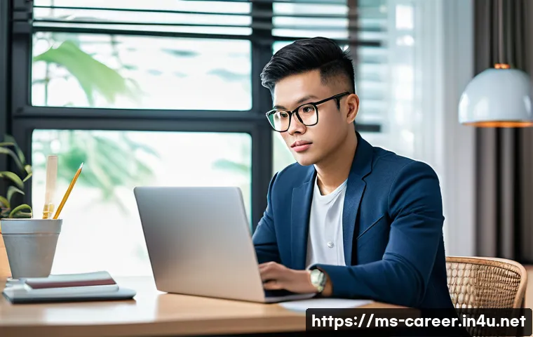 진로 변화 대비 교육 - **Prompt: "A focused young Malaysian professional, dressed in smart-casual attire, diligently engage...