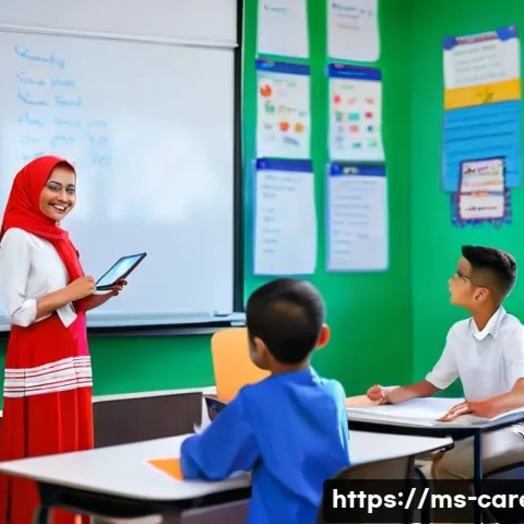 교육학과 진로 선택 - **Vibrant Modern Classroom in Malaysia**: A dynamic, brightly lit classroom in Malaysia, filled with...