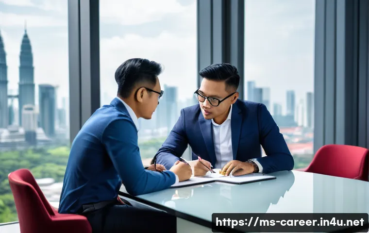 멘토링 프로그램 - A professional mentoring session in a modern Malaysian office setting, featuring a diverse middle-ag...