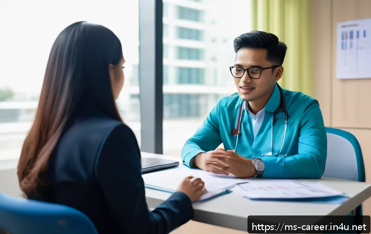 심리학 진로 탐색 - A professional Malaysian clinical psychologist in a modern hospital office setting, dressed in smart...